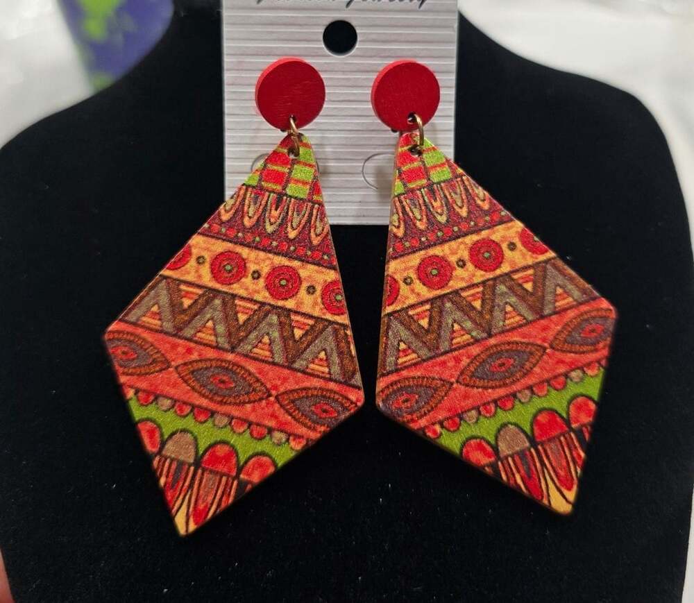 Boho Wooden Diamond Drop Earrings